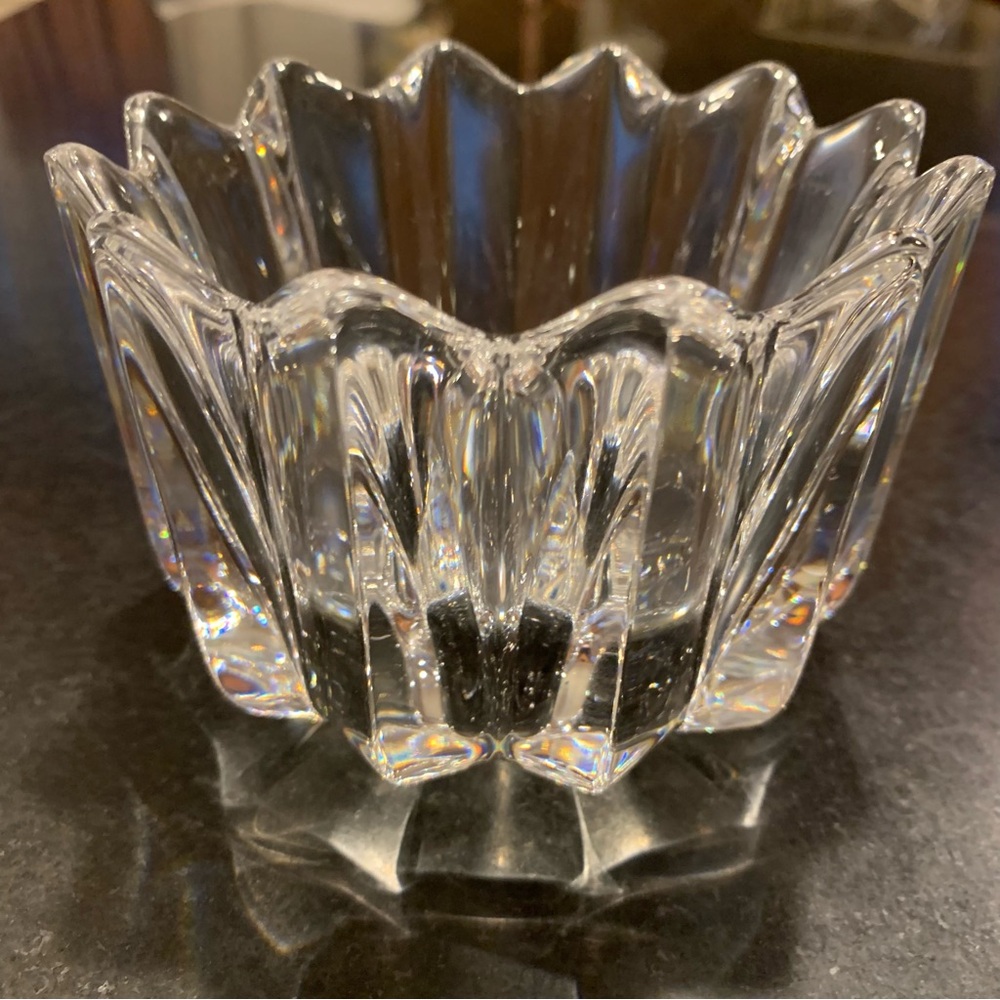 Orrefors Lead Crystal Bowl Fleur Pattern Signed 4.5”